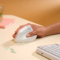Logitech Lift for Mac - Mouse verticale - ergonomico - ottica - 6 pulsanti - senza fili - Bluetooth - ricevitore USB Logitech Logi Bolt - Off-White - per Apple MacBook
