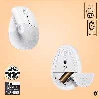 Logitech Lift for Mac - Mouse verticale - ergonomico - ottica - 6 pulsanti - senza fili - Bluetooth - ricevitore USB Logitech Logi Bolt - Off-White - per Apple MacBook