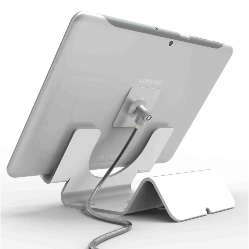 Compulocks Universal Tablet Holder with Keyed Cable Lock - Supporto - per tablet - bloccabile - alluminio ad alta purezza - bianco - installabile su superficie
