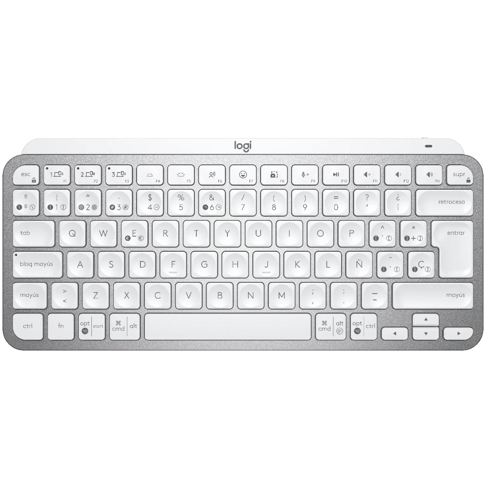 Logitech MX Keys Mini Minimalist Wireless Illuminated Keyboard, Mini, Wireless, RF Wireless + Bluetooth, QWERTY, LED, Grey
