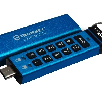 Kingston Technology IronKey 32GB USB-C Keypad 200C, FIPS 140-3 Lvl 3 (Pending) AES-256, 32 GB, USB Type-C, 3.2 Gen 1 (3.1 Gen 1), 145 MB/s, Sleeve, Blue