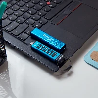 Kingston Technology IronKey 256GB USB-C Keypad 200C, FIPS 140-3 Lvl 3 (Pending) AES-256, 256 GB, USB Type-C, 3.2 Gen 1 (3.1 Gen 1), 280 MB/s, Sleeve, Blue