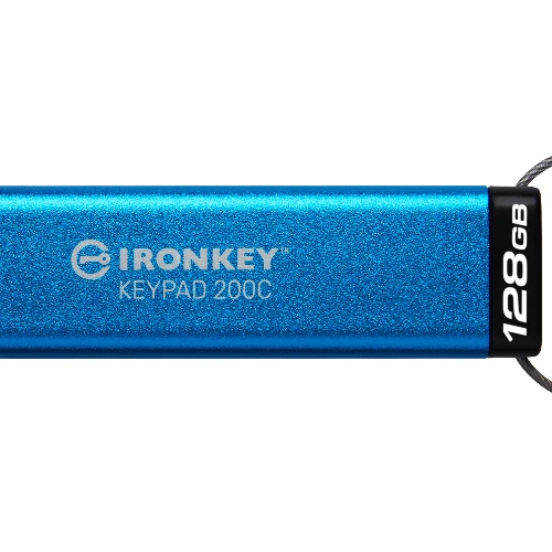 Kingston Technology IronKey 128GB USB-C Keypad 200C, FIPS 140-3 Lvl 3 (Pending) AES-256, 128 GB, USB Type-C, 3.2 Gen 1 (3.1 Gen 1), 280 MB/s, Sleeve, Blue