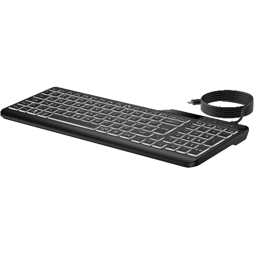 HP 405 Multi-Device Backlit Wired Keyboard, Full-size (100%), Wired, USB, Membrane, Black