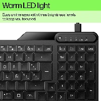 HP 405 Multi-Device Backlit Wired Keyboard, Full-size (100%), Wired, USB, Membrane, Black