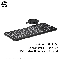 HP 405 Multi-Device Backlit Wired Keyboard, Full-size (100%), Wired, USB, Membrane, Black