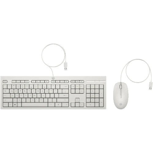 HP 225 Wired Mouse and Keyboard Combo White, Full-size (100%), Wired, USB, Membrane, White, Mouse included