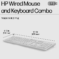 HP 225 Wired Mouse and Keyboard Combo White, Full-size (100%), Wired, USB, Membrane, White, Mouse included