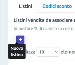 Crea nuovo listino