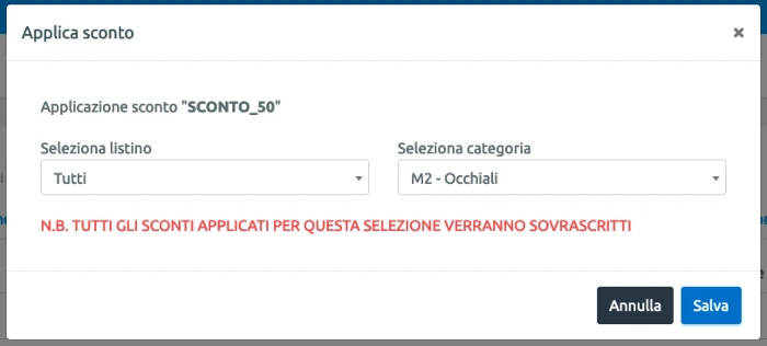 Applica sconto ai listini