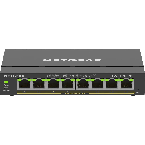 NETGEAR 8-Port Gigabit Ethernet High-Power PoE+ Plus Switch (GS308EPP), Managed, L2/L3, Gigabit Ethernet (10/100/1000), Full duplex, Power over Ethernet (PoE)