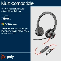 POLY Blackwire 8225 Stereo USB-C Headset +USB-C/A Adapter, Wired, Office/Call center, 186 g, Headset, Black