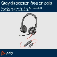 POLY Blackwire 8225 Stereo USB-C Headset +USB-C/A Adapter, Wired, Office/Call center, 186 g, Headset, Black