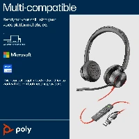 POLY Blackwire 8225 Stereo USB-C Headset +USB-C/A Adapter, Wired, Office/Call center, 186 g, Headset, Black