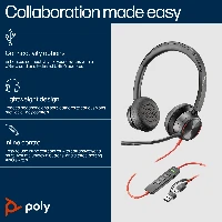 POLY Blackwire 8225 Stereo USB-C Headset +USB-C/A Adapter, Wired, Office/Call center, 186 g, Headset, Black