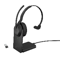 Jabra Evolve2 55 MS Mono - Cuffie con microfono - on-ear - Bluetooth - senza fili - eliminazione rumore attivata - USB-C tramite adattatore Bluetooth - nero - con supporto di ricarica - Zoom Certificato, Cisco Webex Certified, Tencent Meeting Certificato,