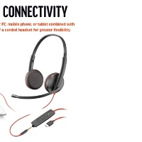 POLY Blackwire 3225 Stereo USB-C Headset +3.5mm Plug +USB-C/A Adapter (Bulk), Wired, Office/Call center, 20 - 20000 Hz, 92 g, Headset, Black