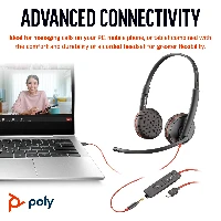 POLY Blackwire 3225 Stereo USB-C Headset +3.5mm Plug +USB-C/A Adapter (Bulk), Wired, Office/Call center, 20 - 20000 Hz, 92 g, Headset, Black