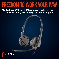 POLY Blackwire 3225 Stereo USB-C Headset +3.5mm Plug +USB-C/A Adapter (Bulk), Wired, Office/Call center, 20 - 20000 Hz, 92 g, Headset, Black
