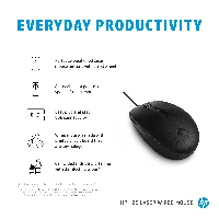 HP 128 Laser Wired Mouse, Ambidextrous, Laser, USB Type-A, 1200 DPI, Black