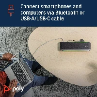 POLY Sync 60 Speakerphone, Mobile phone/PC, Black, Silver, 30 m, 55 dB, 1.5 m, IP64