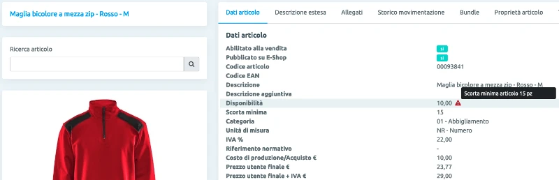 Scorta minima prodotto