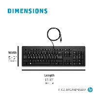 HP 125 Wired Keyboard, Full-size (100%), USB, Membrane, Black