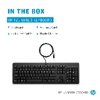 HP 125 Wired Keyboard, Full-size (100%), USB, Membrane, Black