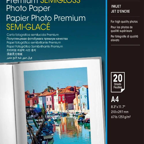 Epson Premium Semi-Gloss Photo Paper - A4 - 20 Sheets, Semi-gloss, 251 g/m, White, 20 sheets, Expression Premium XP-900 Expression Premium XP-830 Expression Premium XP-820 Expression Premium..., 1 pc(s)