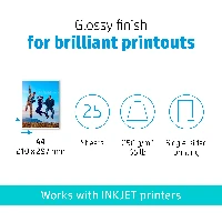 HP Advanced Photo Paper, Glossy, 250 g/m2, A4 (210 x 297 mm), 25 sheets, Gloss, 250 g/m, A4, Black, Blue, White, 25 sheets, Business