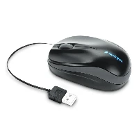 Kensington Pro Fit Retractable Mobile Mouse, Ambidextrous, Optical, USB Type-A, 1000 DPI, Black