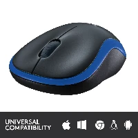 LogitechWirelessMouseM185,Ambidextrous,Optical,RFWireless,1000DPI,Black,Blue
