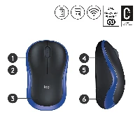 LogitechWirelessMouseM185,Ambidextrous,Optical,RFWireless,1000DPI,Black,Blue