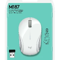 Logitech Wireless Mini Mouse M187, Ambidextrous, Optical, RF Wireless, 1000 DPI, Silver, White