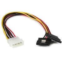 StarTech.com 12in LP4 to 2x Latching SATA Power Y Cable Splitter Adapter - 4 Pin LP4 to Dual SATA, 0.304 m, Molex (4-pin), 2 x SATA 15-pin, Male, Female, Straight