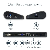 StarTech.com Dual-Monitor USB 3.0 Docking Station with HDMI & DVI/VGADual Monitor USB 3.0 Laptop Docking Station with HDMI/DVI/VGA, 3x USB-A Hub, GbE, Audio, Universal Type-A Dock for Windows/macOS/ChromeOS - TAA Compliant, Wired, USB 3.2 Gen 1 (3.1 Gen 1) Type-B, 10,100,1000 Mbit/s, 1000BASE-T, 100BASE-TX, 10BASE-T, IEEE 802.3, IEEE 802.3ab, IEEE 802.3u, Black