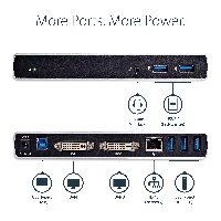 StarTech.com Dual-Monitor USB 3.0 Docking Station with DVI and Vertical Stand, Wired, USB 3.2 Gen 1 (3.1 Gen 1) Type-B, 3.5 mm, 10,100,1000 Mbit/s, IEEE 802.3, IEEE 802.3ab, IEEE 802.3u, Black, Silver