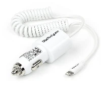 StarTech.com Dual-Port Car Charger - USB with Built-in Lightning Cable - White, Auto, Cigar lighter, 5 V, 0.3 m, White