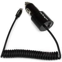 StarTech.com Dual-Port Car Charger - USB with Built-in Micro-USB Cable - Black, Auto, Cigar lighter, 5 V, Black