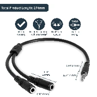 StarTech.com Slim Stereo Splitter Cable - 3.5mm Male to 2x 3.5mm Female, 3.5mm, Male, 2x3.5mm, Female, 0.2 m, Black