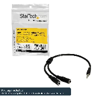 StarTech.com Slim Stereo Splitter Cable - 3.5mm Male to 2x 3.5mm Female, 3.5mm, Male, 2x3.5mm, Female, 0.2 m, Black