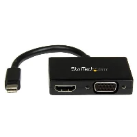 StarTech.com Travel A/V Adapter 2-in-1 Mini DisplayPort to HDMI or VGA Converter, 0.15 m, 1920 x 1200 pixels, 720p, 1080p, Black, CE, FCC, 0 - 60 C