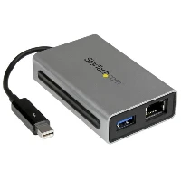 StarTech.com Thunderbolt to Gigabit Ethernet plus USB 3.0 - Thunderbolt Adapter, Wired, Thunderbolt 3, Ethernet, 10000 Mbit/s, Black, Silver