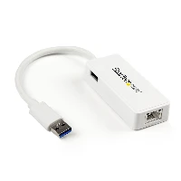 StarTech.com USB 3.0 to Gigabit Ethernet Adapter NIC w/ USB Port - White, Wired, RJ-45, USB, 5000 Mbit/s, White
