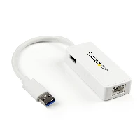 StarTech.com USB 3.0 to Gigabit Ethernet Adapter NIC w/ USB Port - White, Wired, RJ-45, USB, 5000 Mbit/s, White