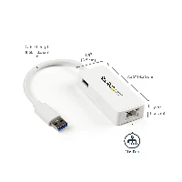 StarTech.com USB 3.0 to Gigabit Ethernet Adapter NIC w/ USB Port - White, Wired, RJ-45, USB, 5000 Mbit/s, White