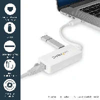 StarTech.com USB 3.0 to Gigabit Ethernet Adapter NIC w/ USB Port - White, Wired, RJ-45, USB, 5000 Mbit/s, White