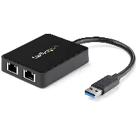 StarTech.com USB 3.0 to Dual Port Gigabit Ethernet Adapter NIC w/ USB Port, Wired, USB, Ethernet, 5000 Mbit/s, Black