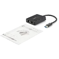 StarTech.com USB 3.0 to Dual Port Gigabit Ethernet Adapter NIC w/ USB Port, Wired, USB, Ethernet, 5000 Mbit/s, Black