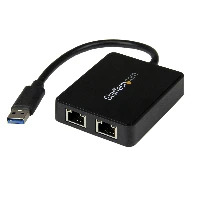 StarTech.com USB 3.0 to Dual Port Gigabit Ethernet Adapter NIC w/ USB Port, Wired, USB, Ethernet, 5000 Mbit/s, Black